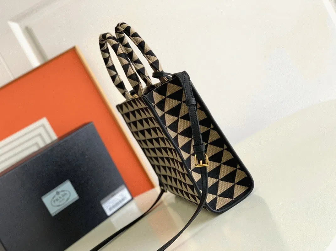 Prada Symbole Small Bag in Black/Beige Jacquard Fabric — image 8