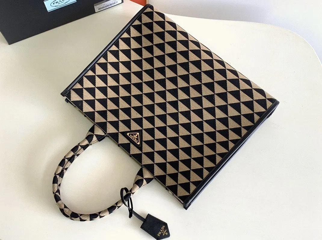 Prada Symbole Large Bag Knockoff in Black/Beige Jacquard Fabric — image 3