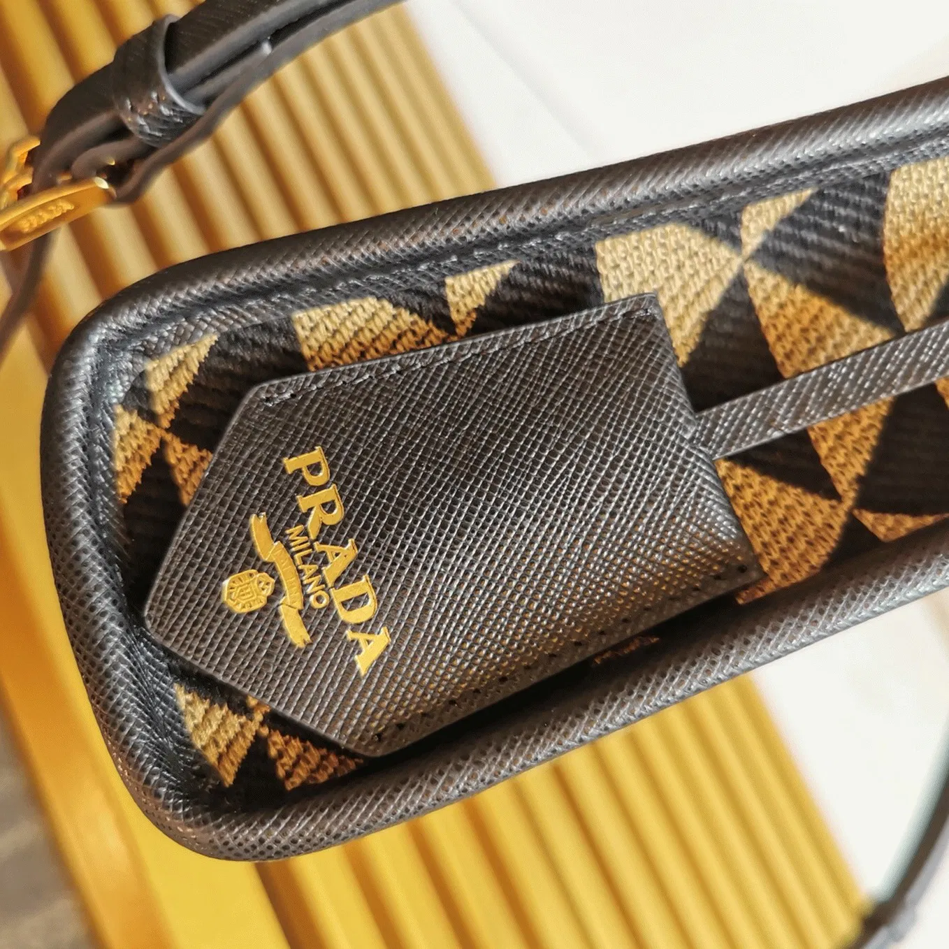 Prada Symbole Micro Bag in Black/Beige Jacquard Fabric — image 2