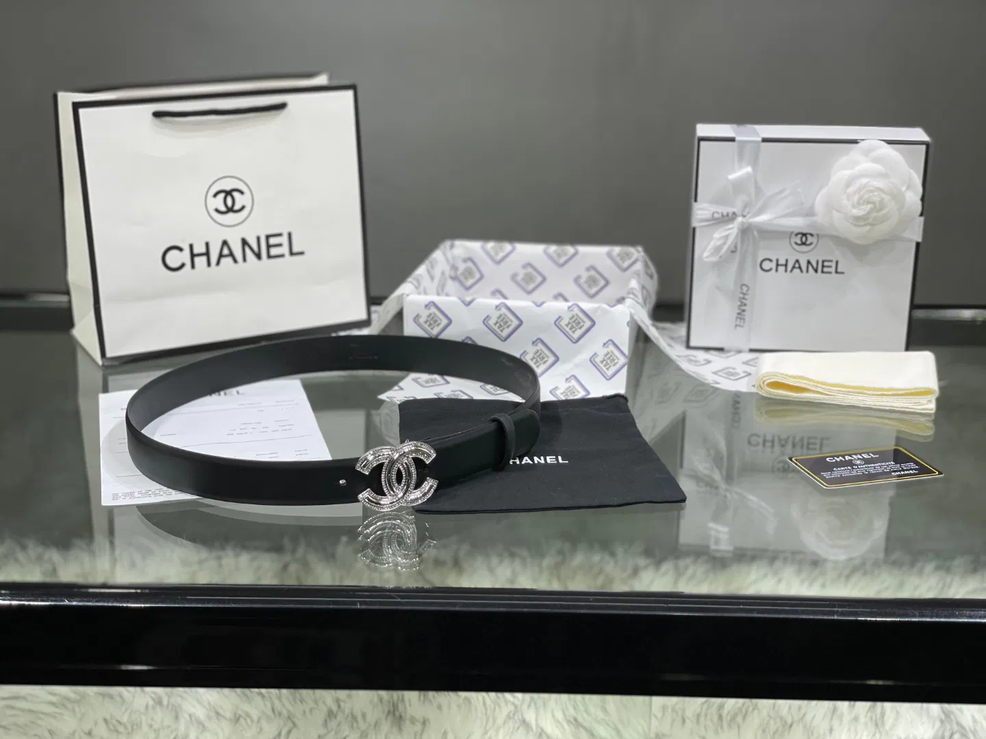 Chanel Red Patent Leather CC Logo Belt