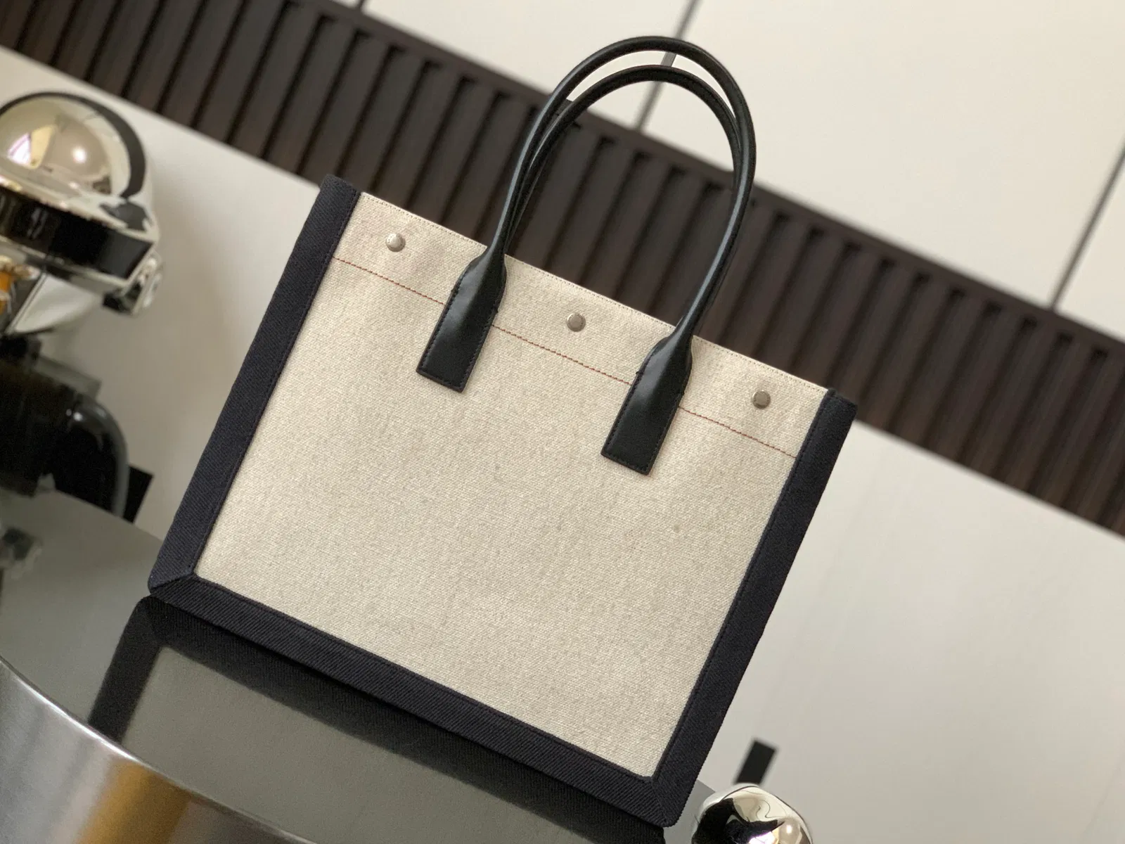 RIVE GAUCHE LARGE TOTE BAG IN PRINTED CANVAS AND LEATHER — image 9