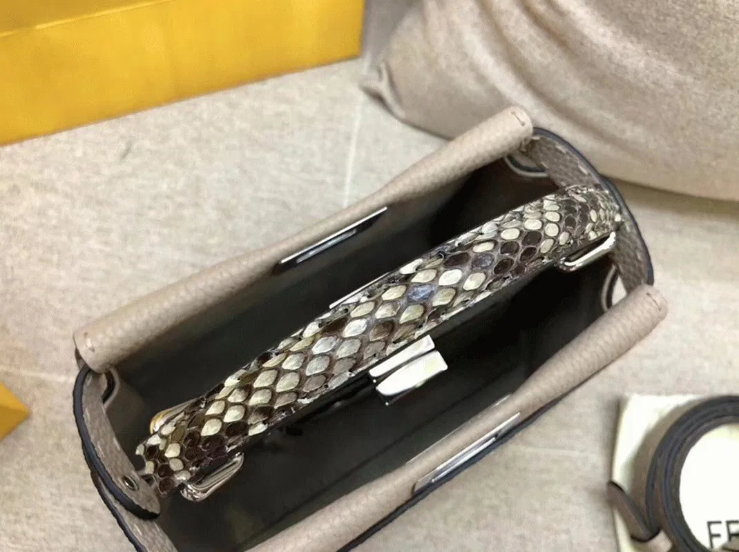 Top Quality Knockoff Fendi Peekaboo Mini Selleria Grey Bag with Python Leather Handle — image 4