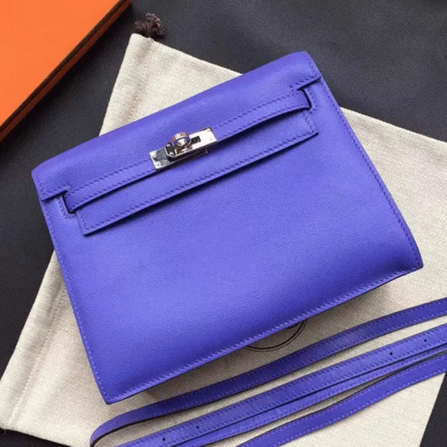 Blue Swift Leather Hermes Kelly Danse Shoulder Bag
