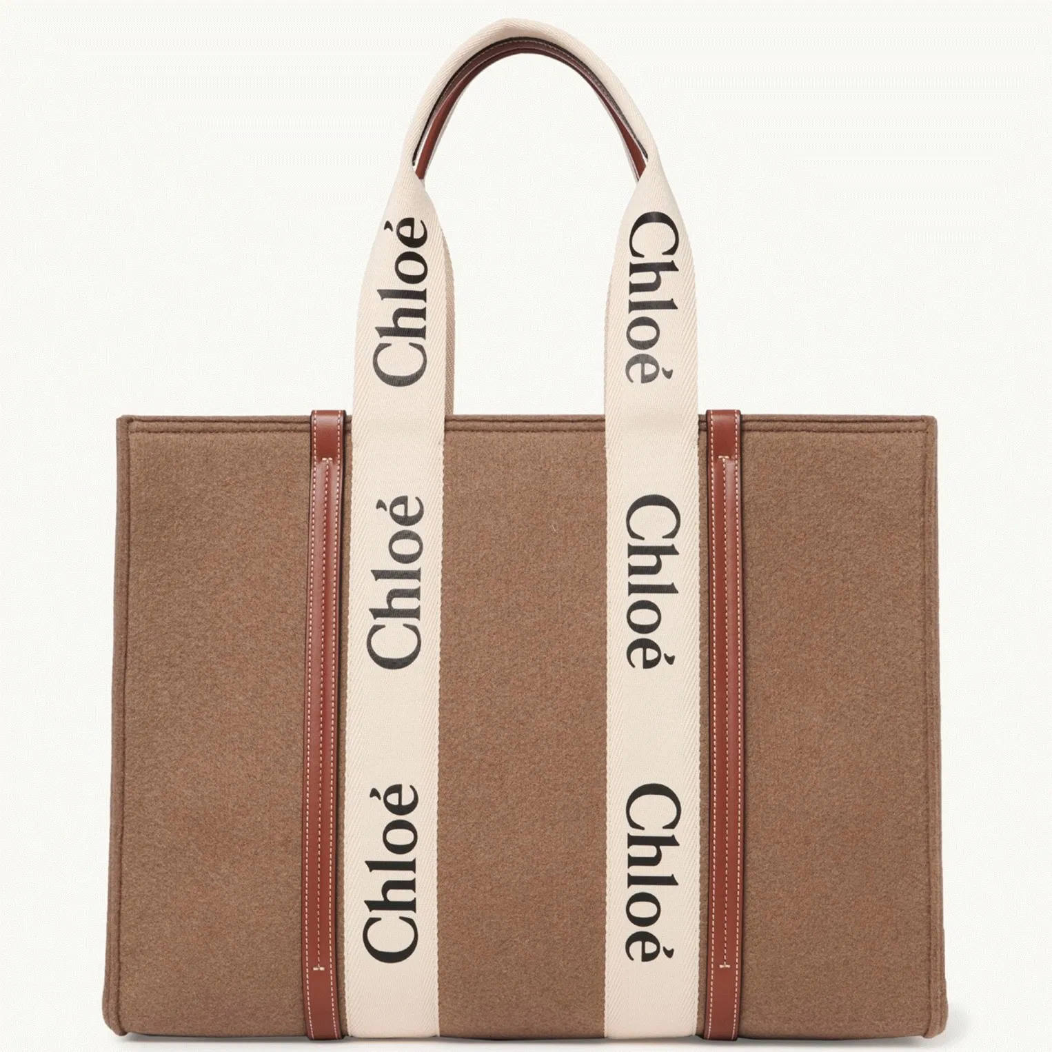 Top Quality Chloe Large Woody Tote Bag In Brown Felt