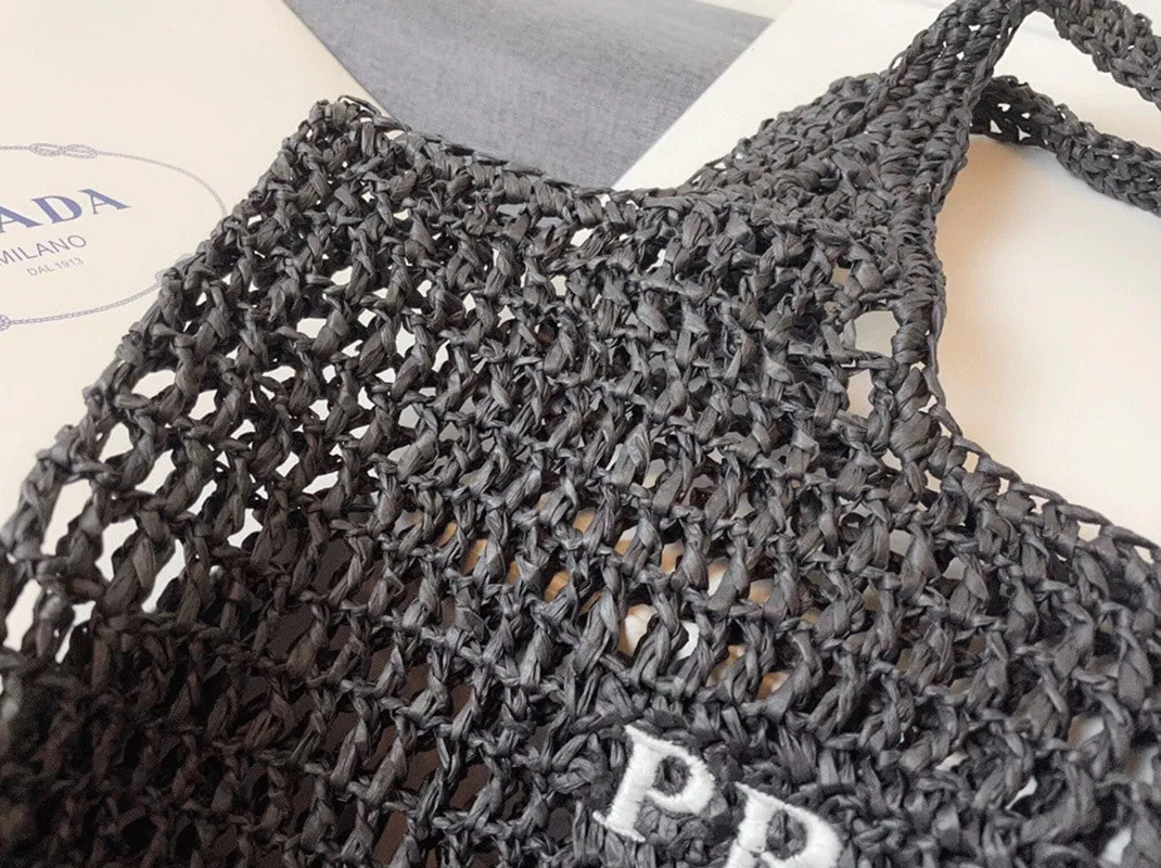 Prada Large Tote Bag in Black Woven Raffia — image 7