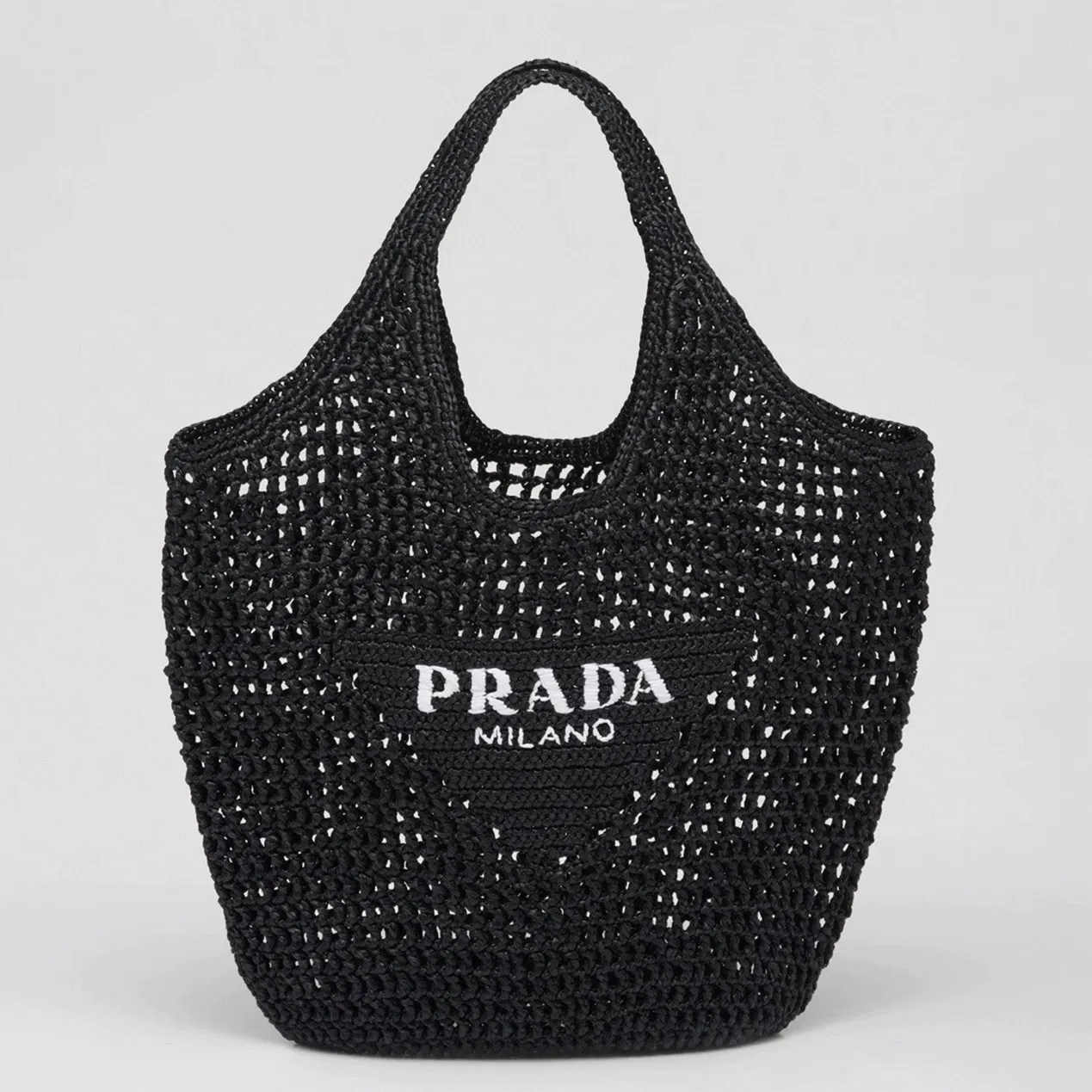 Prada Large Tote Bag in Black Woven Raffia