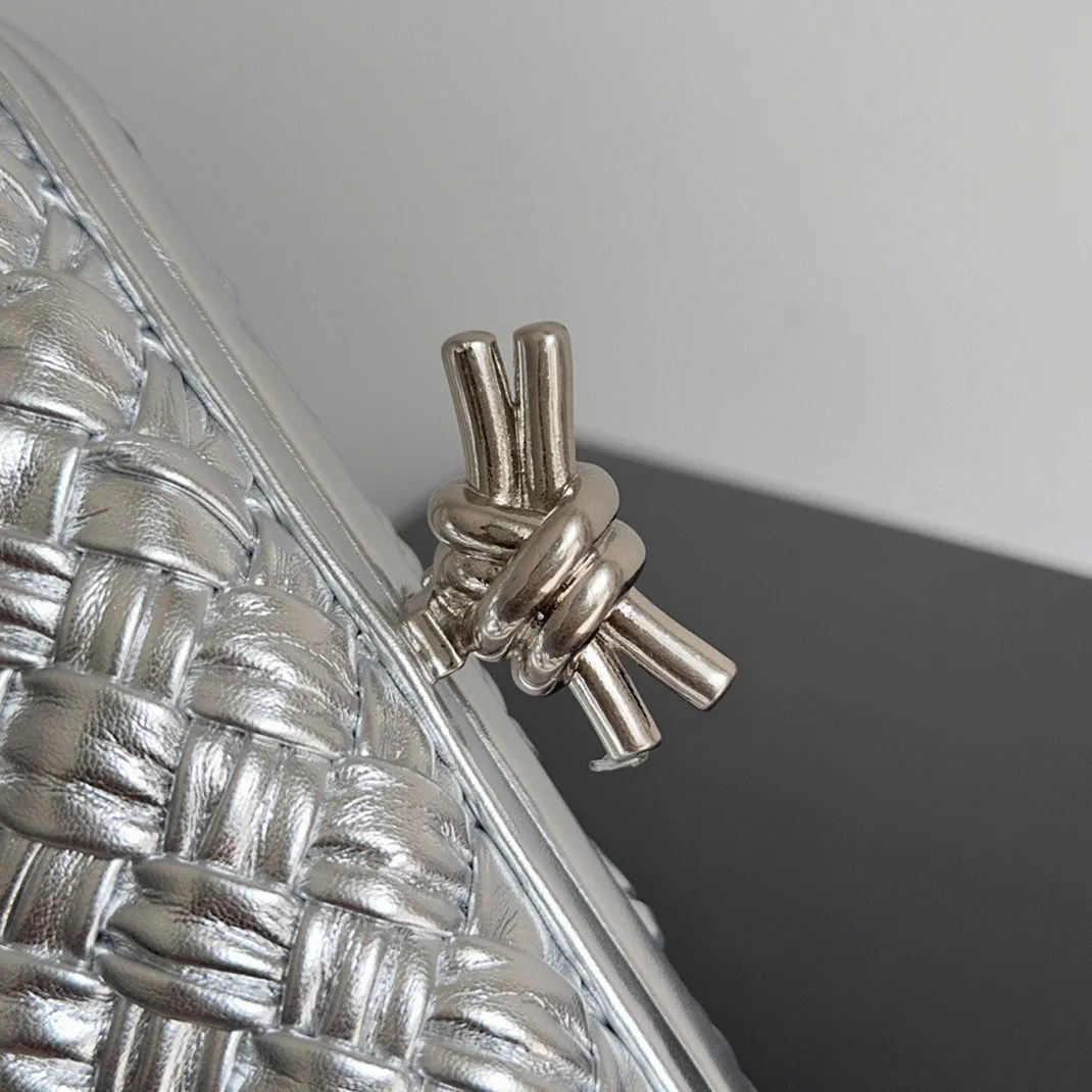 Fake Bottega Veneta Knot Minaudiere Clutch Silver Intreccio — image 9
