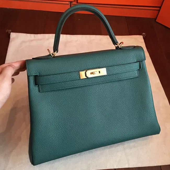 Malachite Clemence Knockoff Hermes Kelly Retourne 32cm Stylish Bag