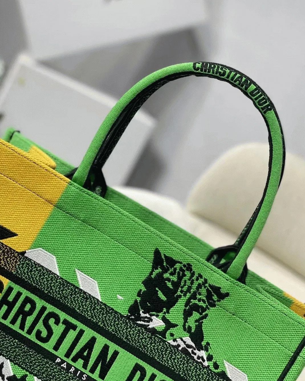Dior Medium Book Tote Bag in Green D-Jungle Pop Embroidery — image 2