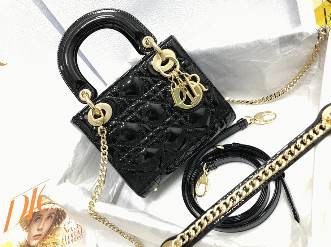 Dior Lady Dior Mini Chain Bag with Chain in Black — image 6
