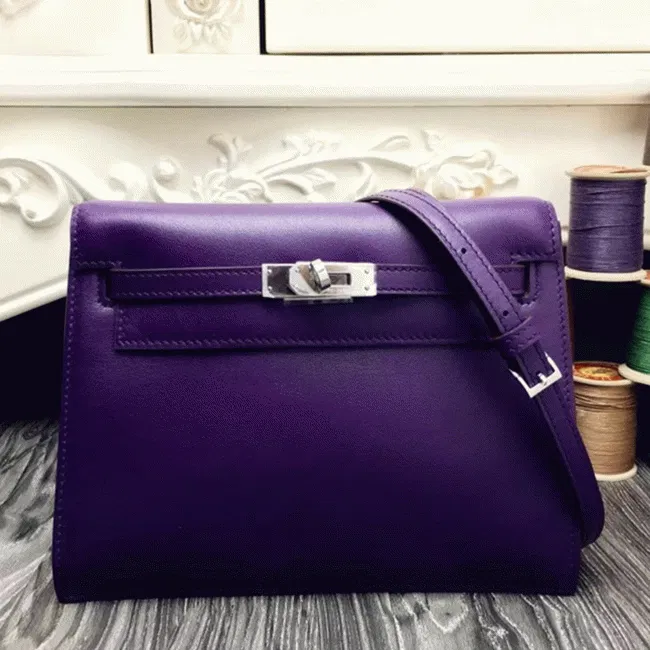 Purple Swift Leather Knockoff Hermes Kelly Danse Stylish Bag