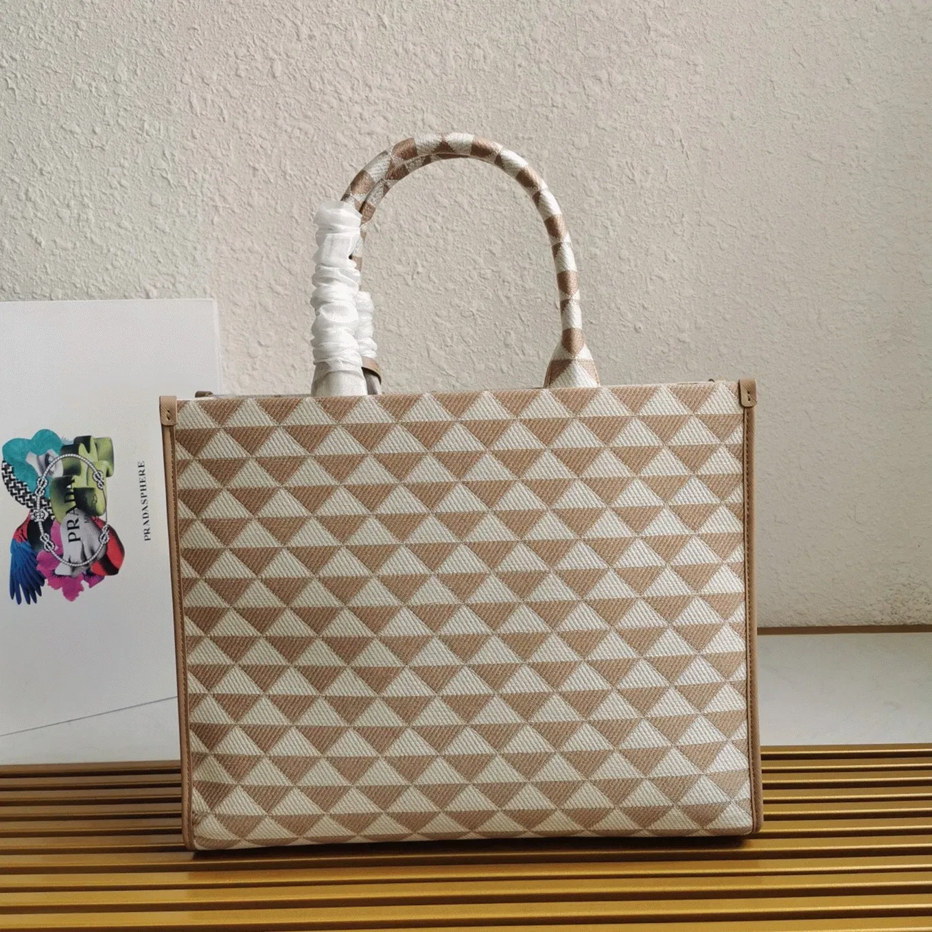 Prada Symbole Large Bag Knockoff in Beige/White Jacquard Fabric — image 8