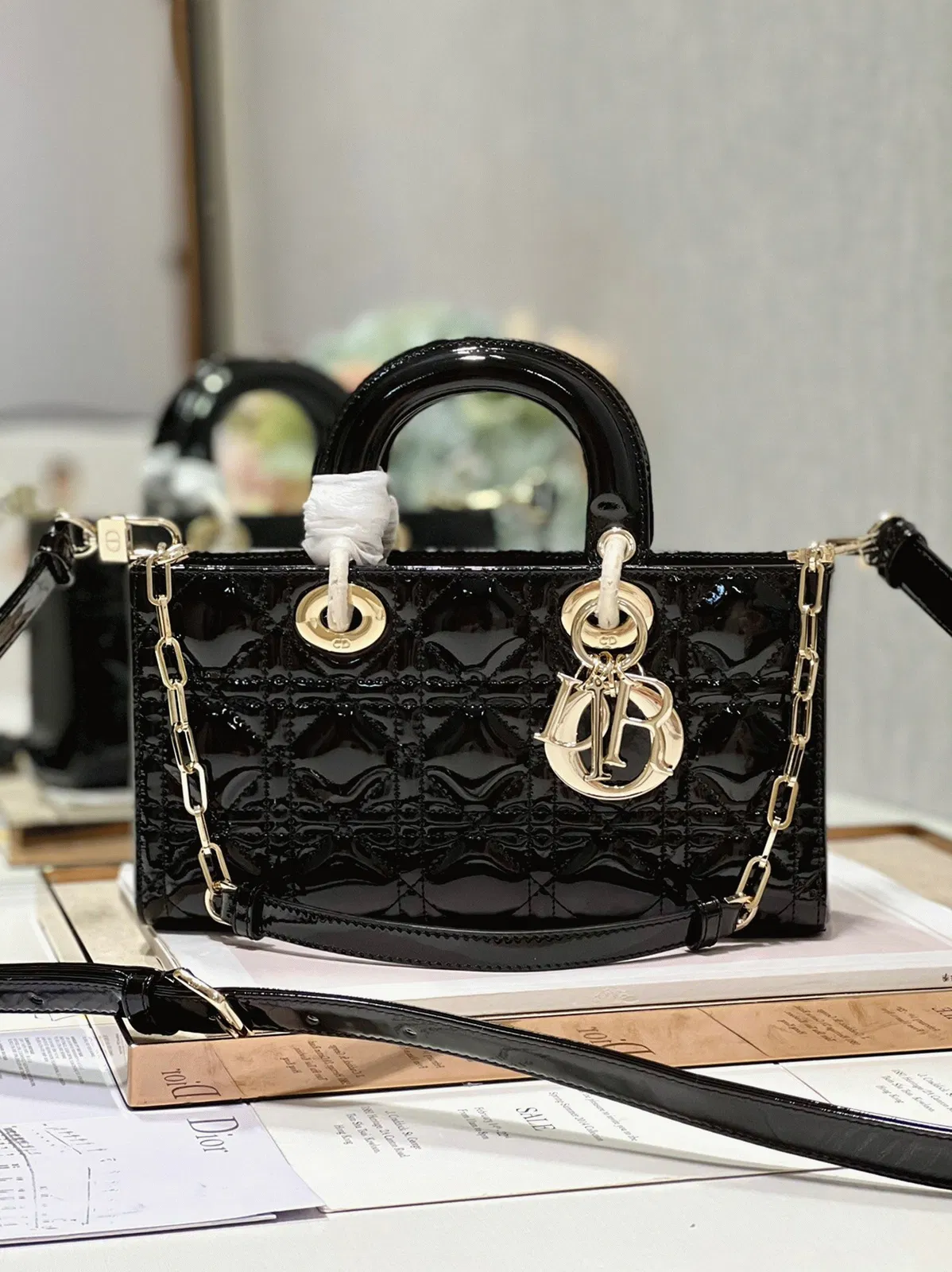 Dior Lady D-Joy Medium Bag in Black Patent Cannage Calfskin — image 9