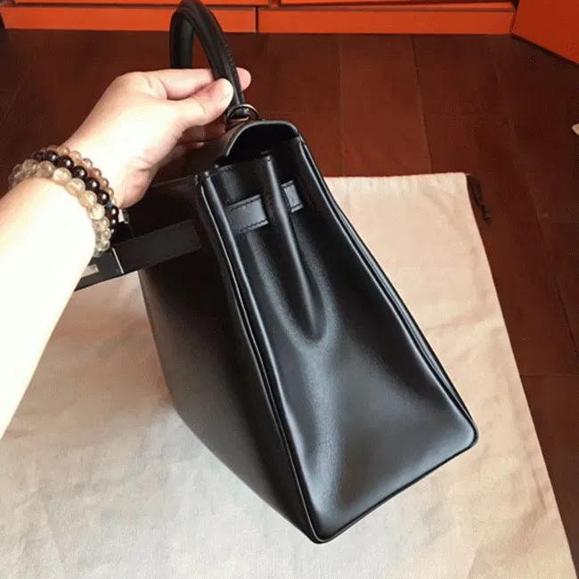 So Black Imitation Hermes Kelly Retourne 32cm French Style Bag — image 3