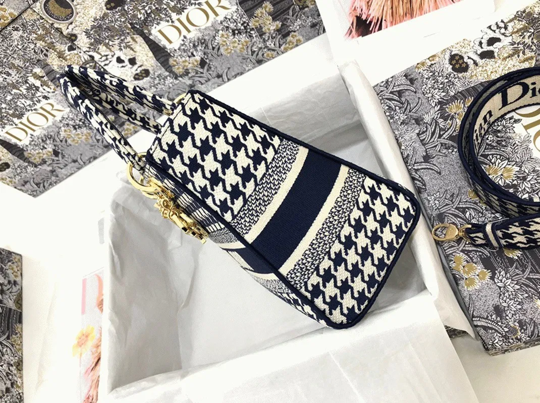 Dior Lady D-Lite Medium Bag in Black White Houndstooth Embroidery — image 2
