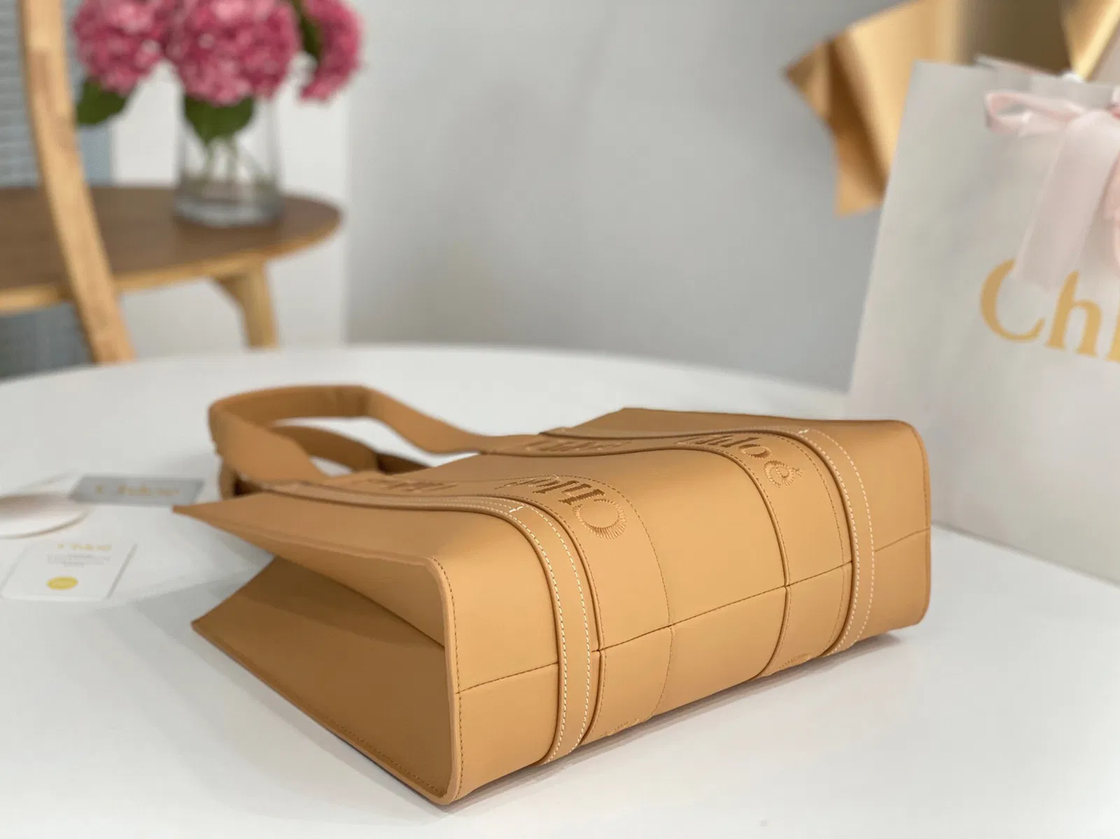 Top Quality Knockoff Chloe Woody Medium Tote Bag In Beige Calfskin — image 10