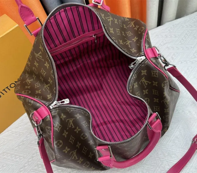 Louis Vuitton Monogram Macassar Canvas Keepall Bandouliere 50 In Pondichery Pink — image 6