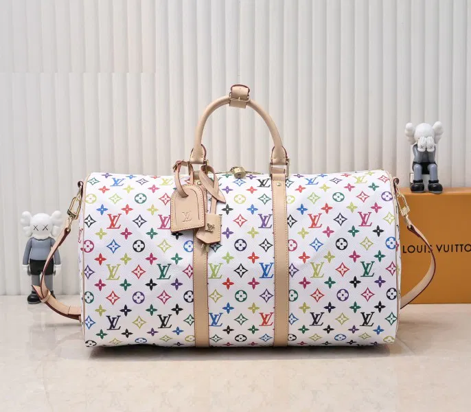 LV X TM Multicolored Keepall Bandouliere 50 In White