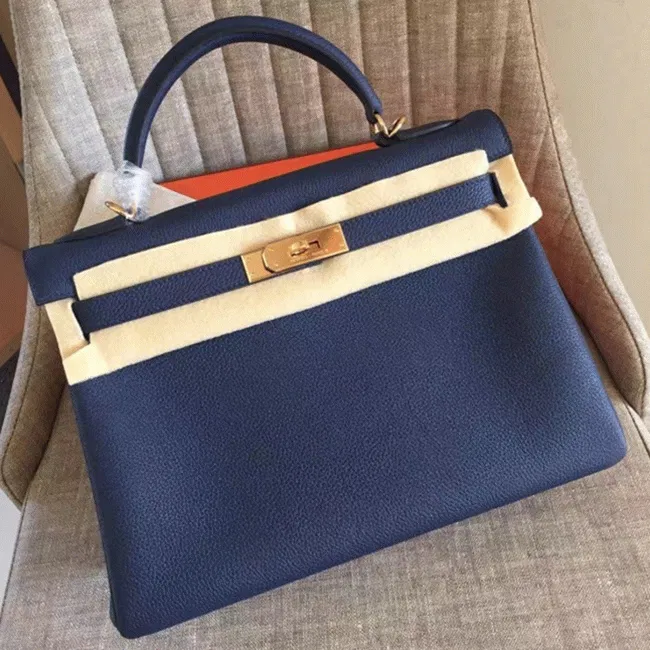 Sapphire Clemence Hermes Kelly Retourne 32cm Deluxe Handbag