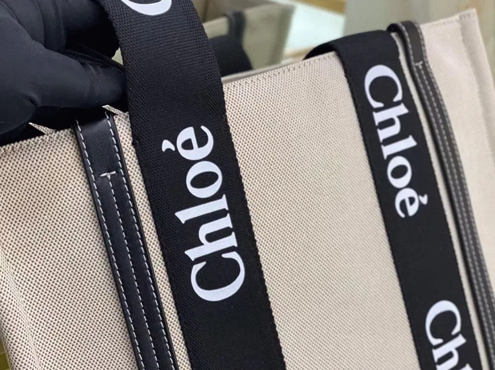 Top Quality Chloe Large Woody Tote Bag in Canvas with Black Leather Strips — image 10