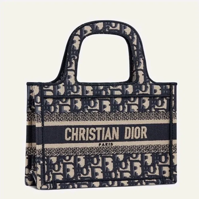 Dior Mini Book Tote Bag in Blue Dior Oblique Embroidery