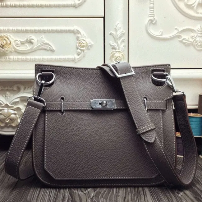 Large grey knockoff Hermes Jypsiere 31cm handbag