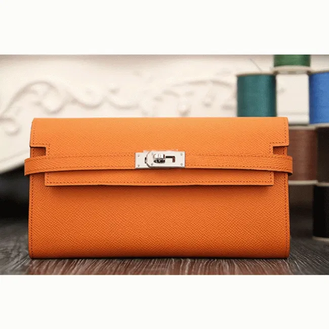 Orange cheap Hermes Kelly Longue wallet