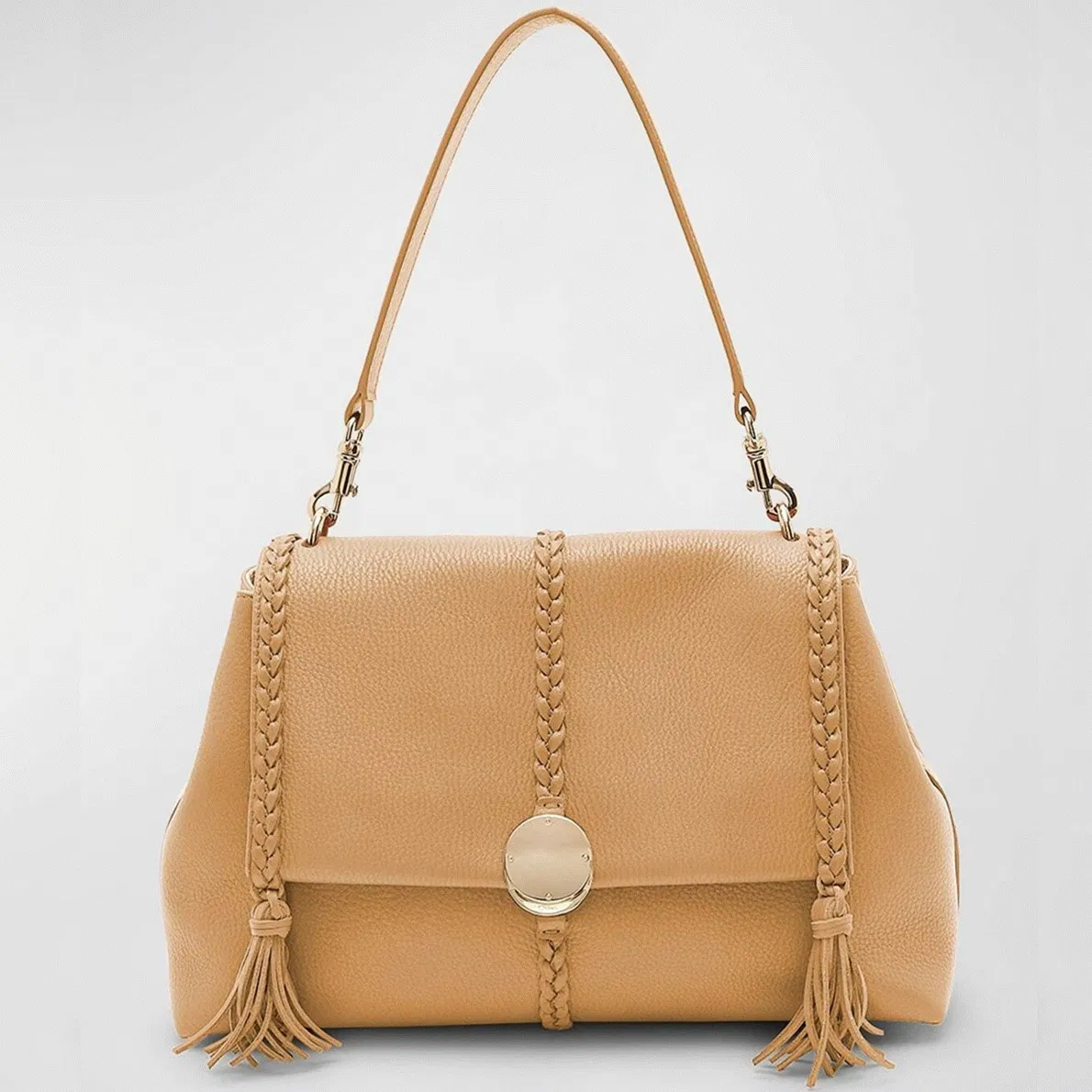 Top Quality Chloe Penelope Medium Shoulder Bag in Beige Grained Calfskin