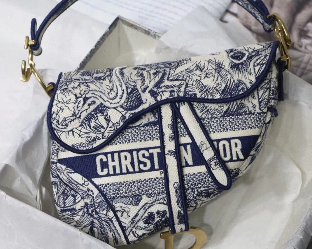 Dior Saddle Bag in Blue Toile de Jouy Embroidery — image 3