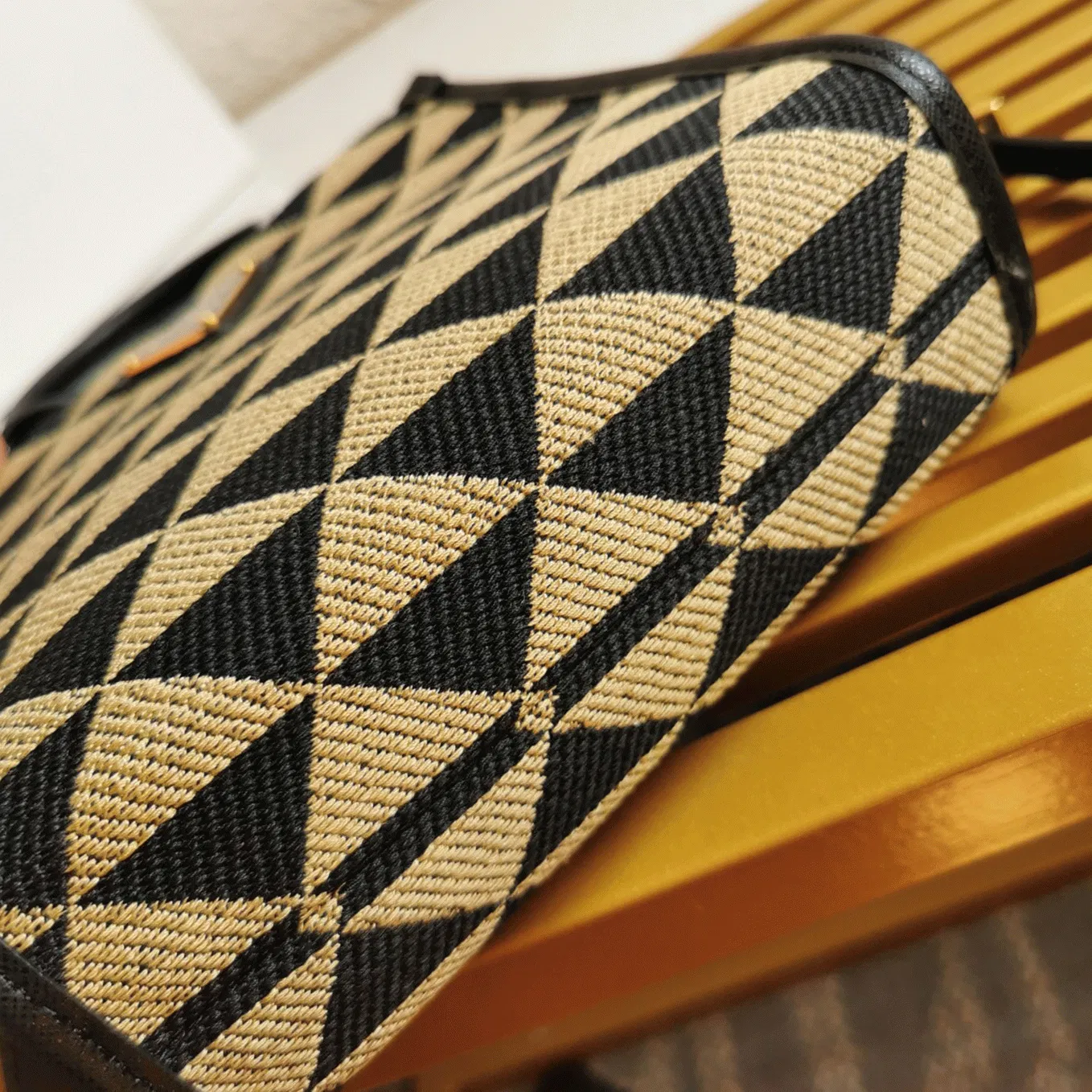 Prada Symbole Micro Bag in Black/Beige Jacquard Fabric — image 8