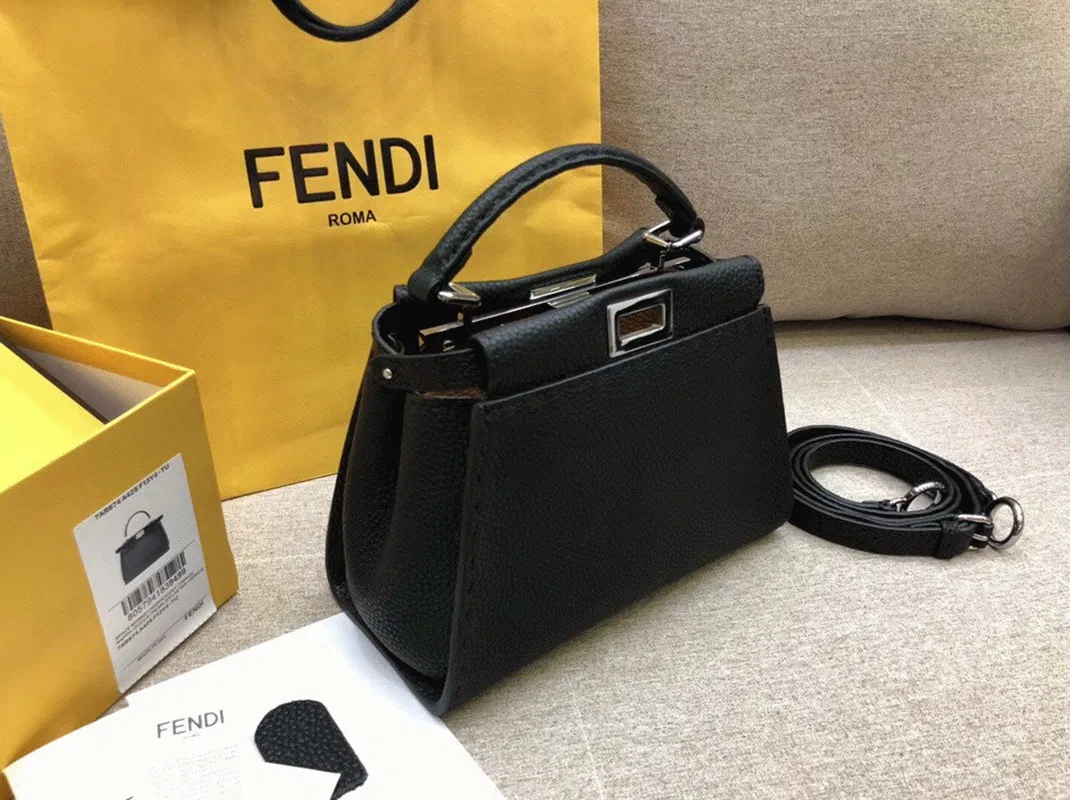 Top Quality Fendi Peekaboo Mini Selleria Bag In Black Romano Leather — image 4