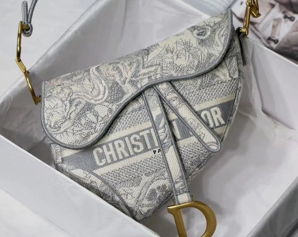 Dior Saddle Bag in Grey Toile de Jouy Embroidery — image 2