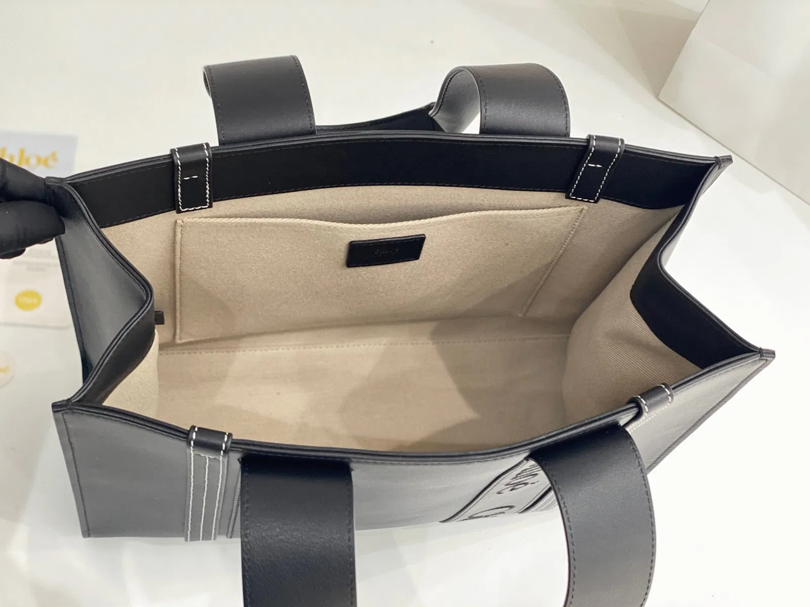 Top Quality Imitation Chloe Woody Medium Tote Bag In Black Calfskin — image 8