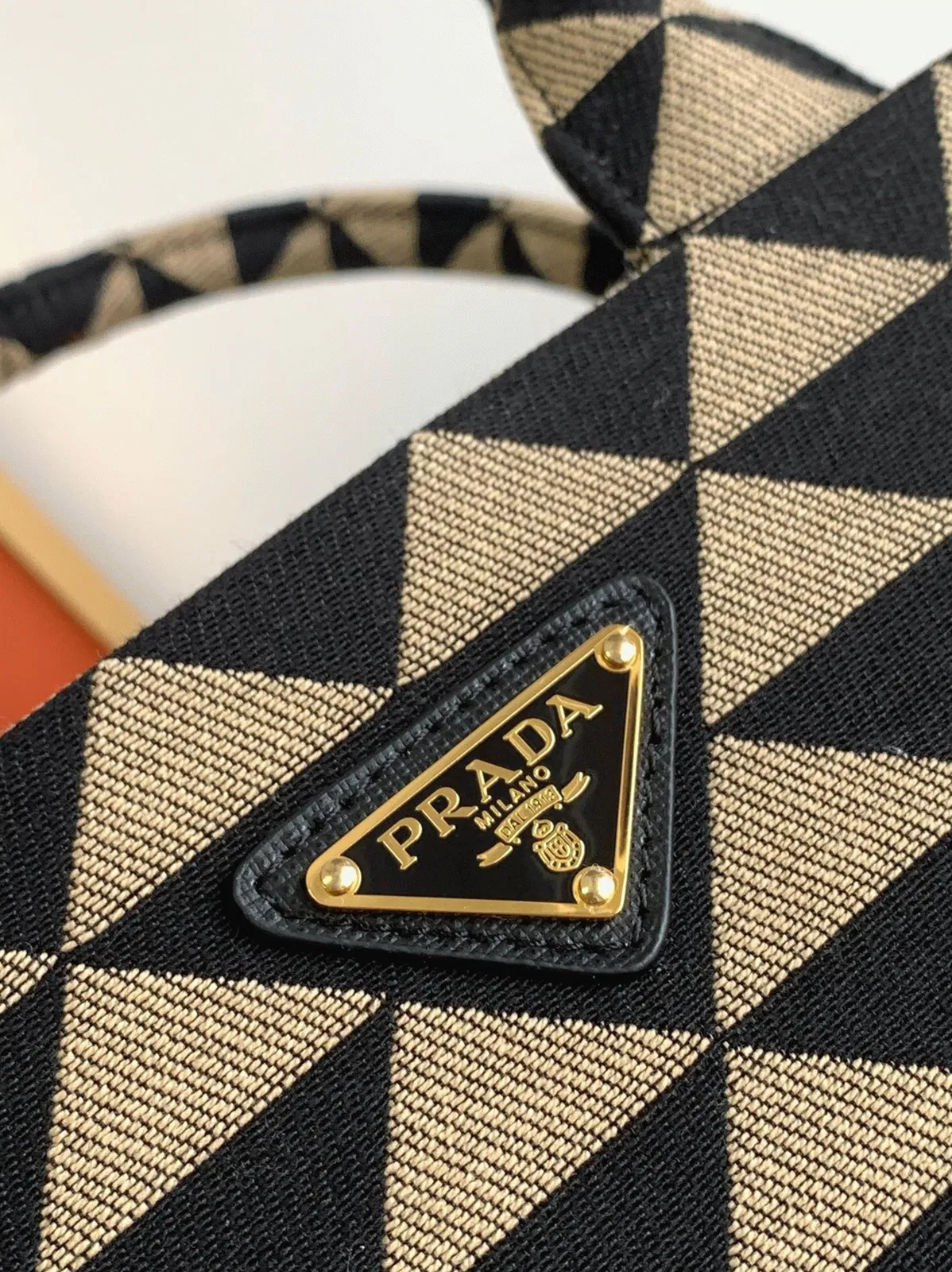 Prada Symbole Large Bag Knockoff in Black/Beige Jacquard Fabric — image 7