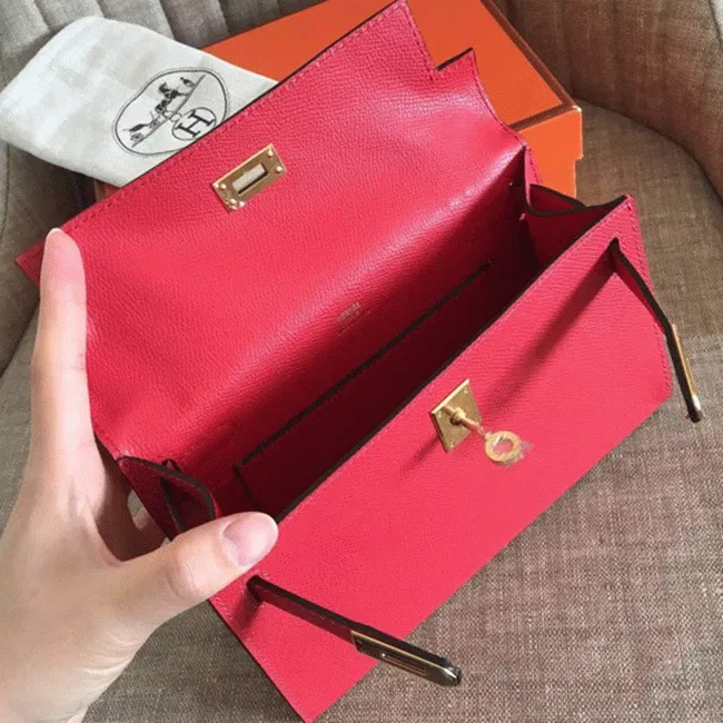 Hermes Red Epsom Designer Kelly Pochette Classic Purse — image 4