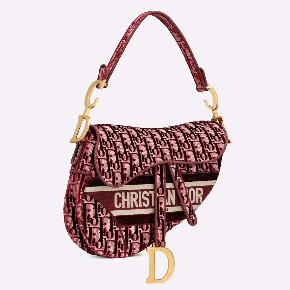 Dior Saddle Bag in Bordeaux Velvet Oblique Embroidered