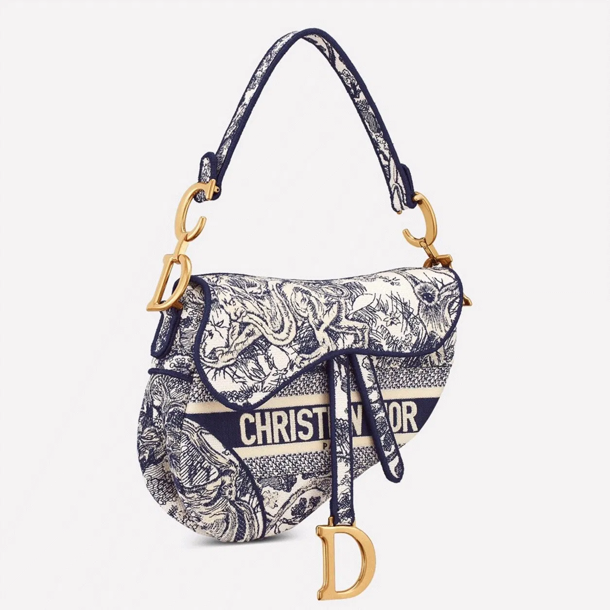 Dior Saddle Bag in Blue Toile de Jouy Embroidery
