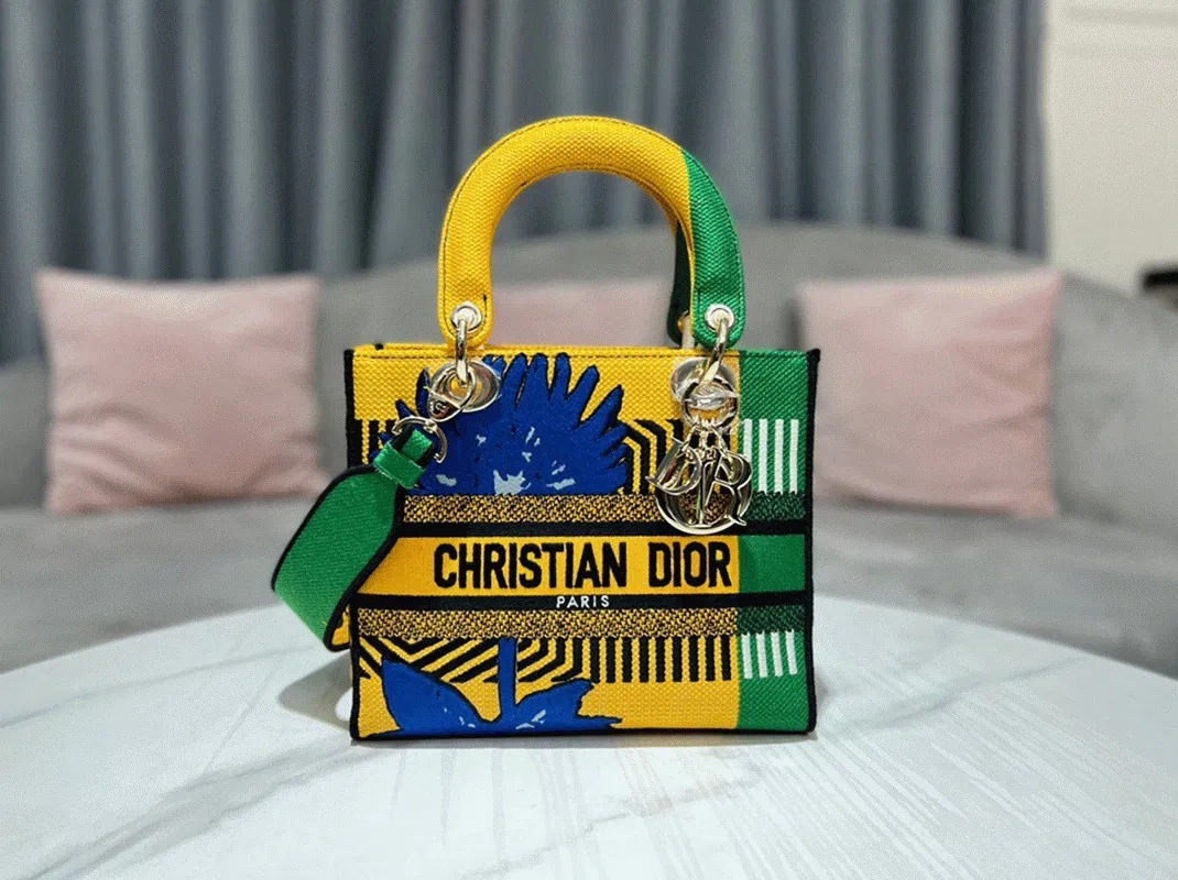 Dior Lady D-Lite Medium Bag in Yellow Green D-Flower Pop Embroidery — image 8