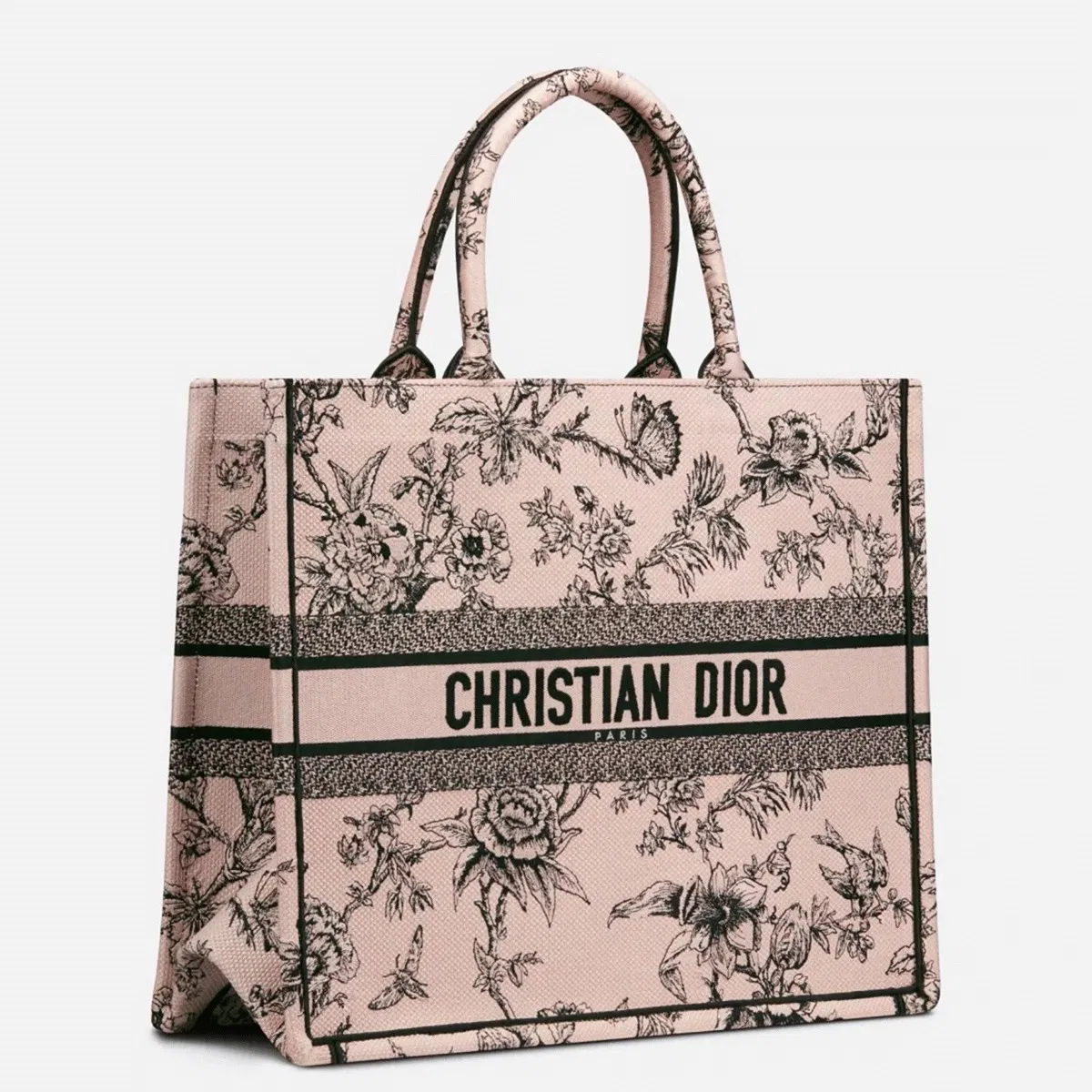 Dior Large Book Tote Bag in Powder Pink Jardin Botanique Embroidery