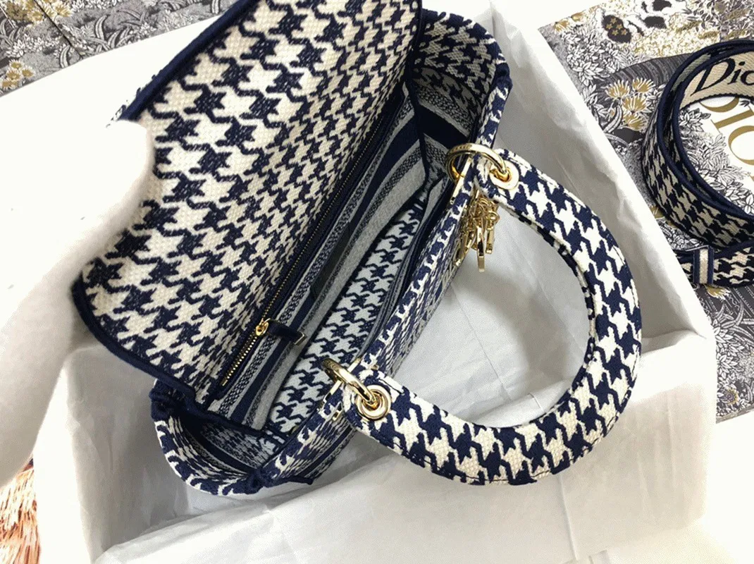 Dior Lady D-Lite Medium Bag in Black White Houndstooth Embroidery — image 8