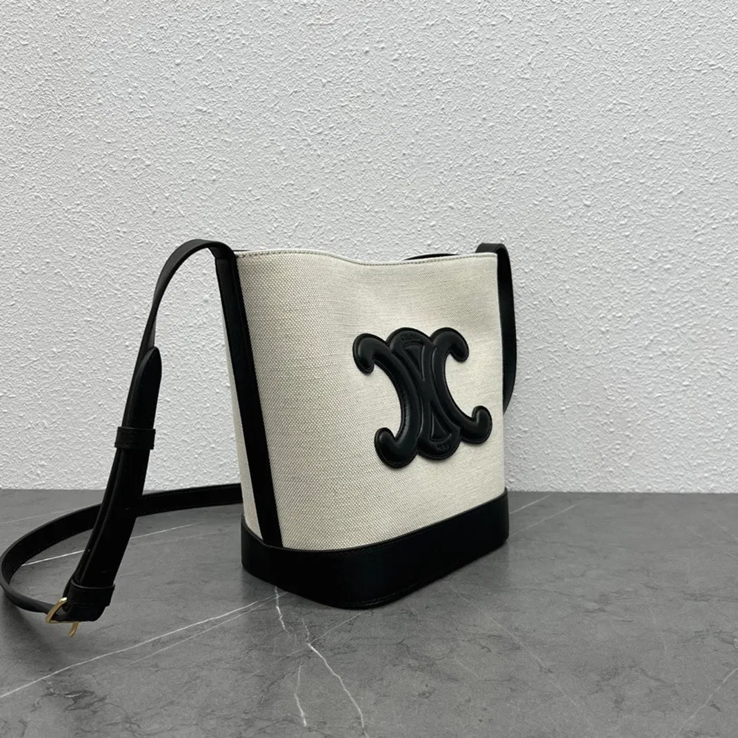 Top Quality Celine Small Bucket Cuir Triomphe In White Textile — image 3