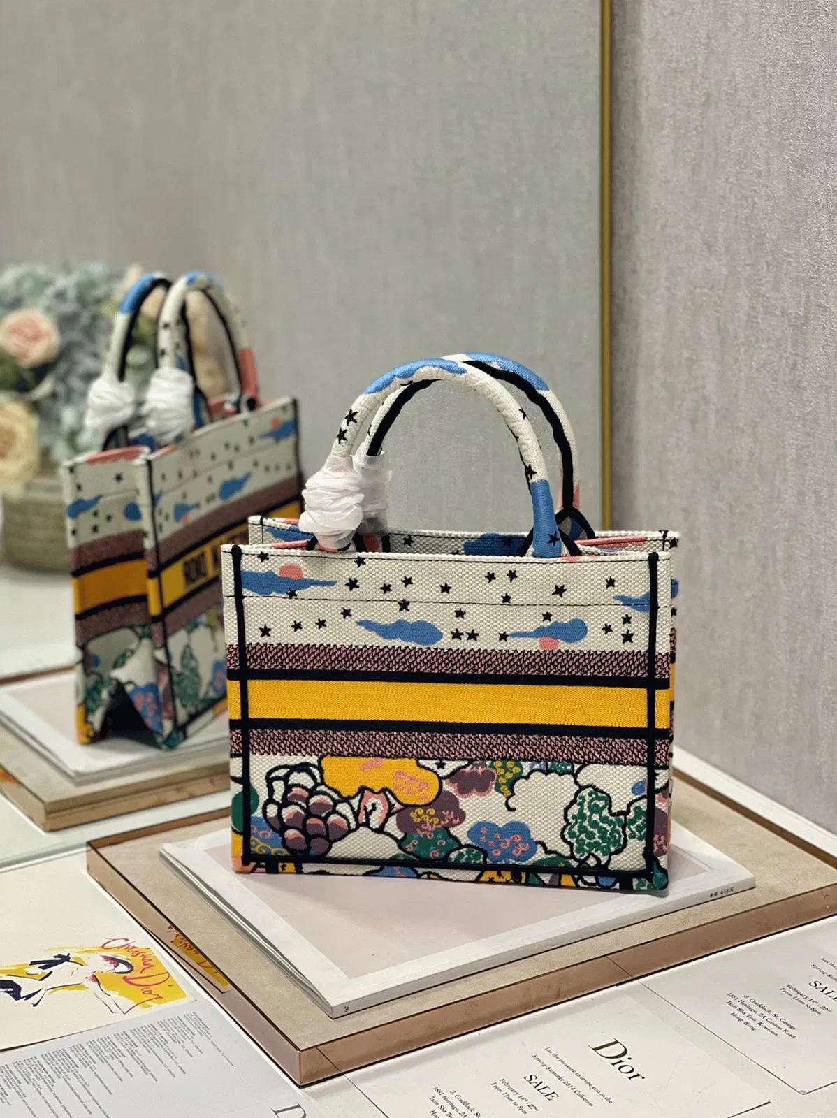 Dior Large Book Tote Bag in White Pixel Zodiac Embroidery — image 2