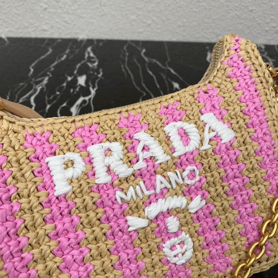 Prada Re-Edition Bag Knockoff in Beige and Pink Stripe — image 5