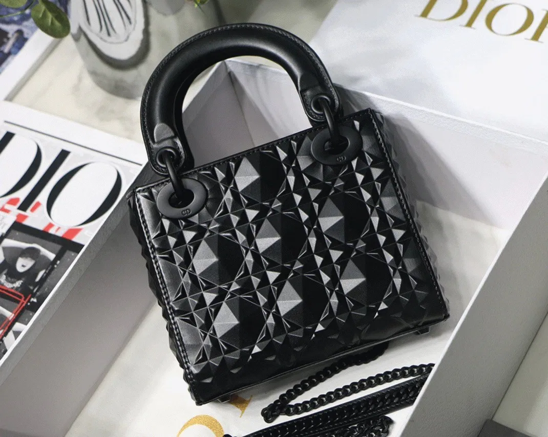 Dior Lady Dior Mini Bag in Black Calfskin with Diamond Motif — image 13