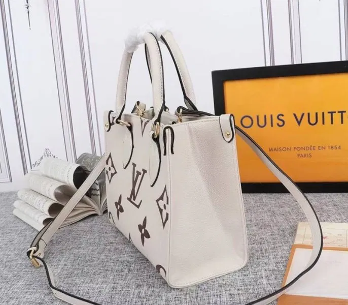 Louis Vuitton Bicolor Monogram Empreinte Leather Onthego PM Bag In Cream And Bois De Rose Pink — image 3