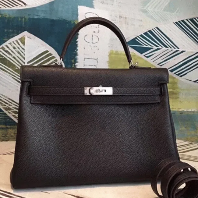 Cafe Clemence Hermes Kelly 35cm Handbag Elegant Brown