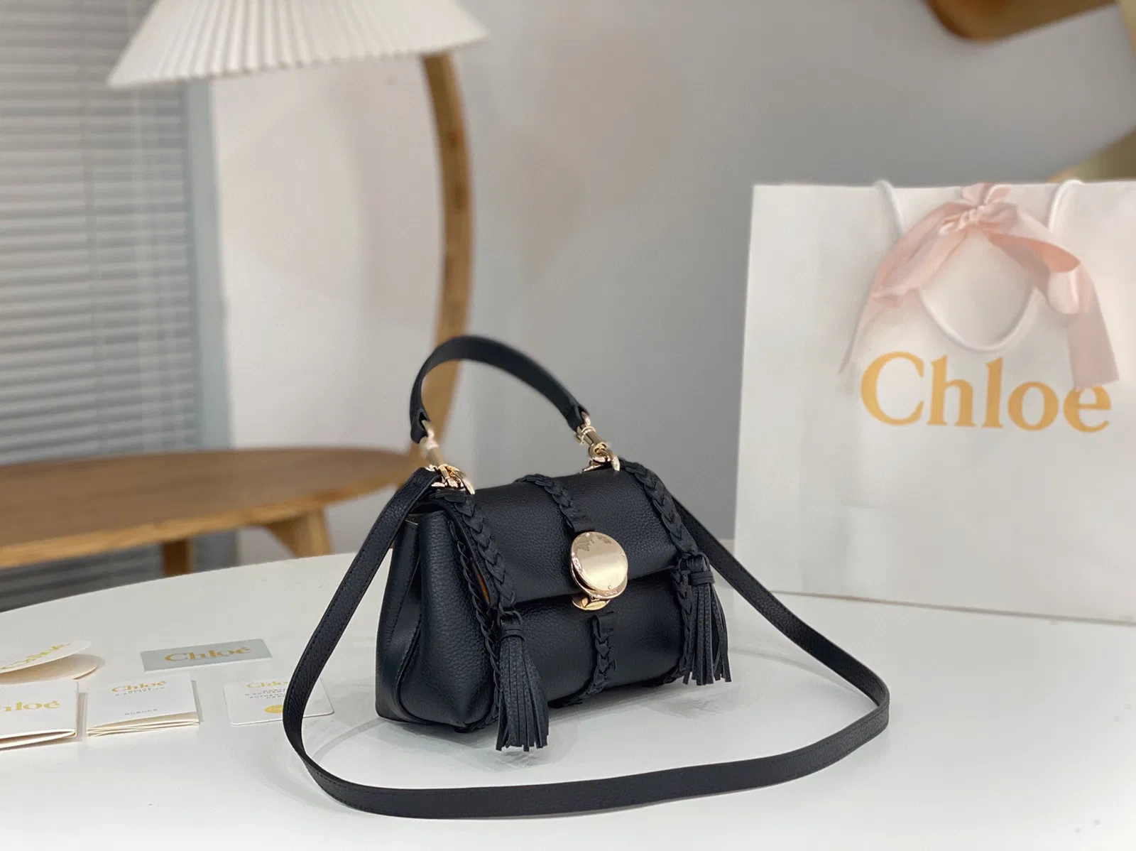 Top Quality Chloe Penelope Mini Shoulder Bag in Black Grained Calfskin — image 10