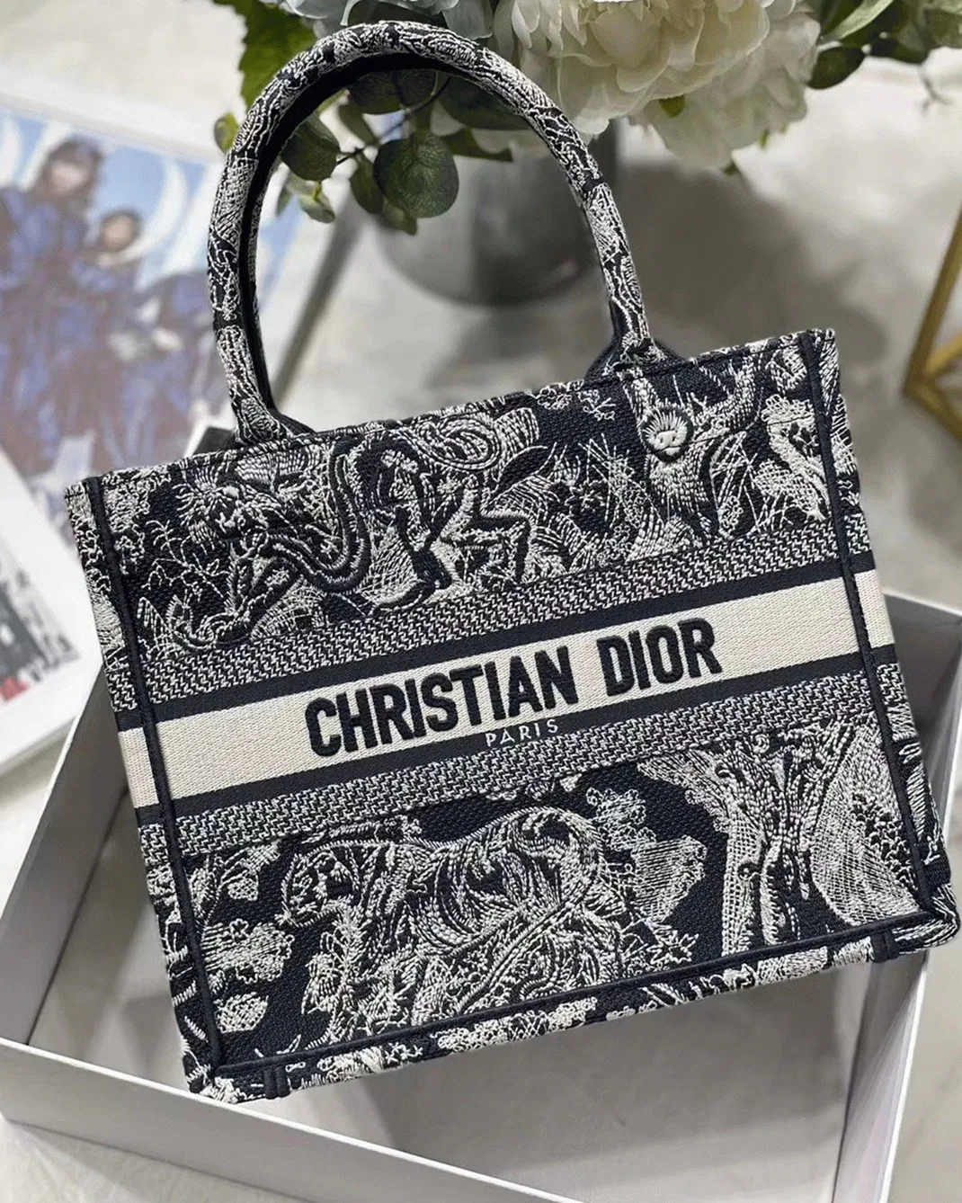 Dior Small Book Tote Bag Knockoff in Blue Toile de Jouy Reverse Embroidery — image 3