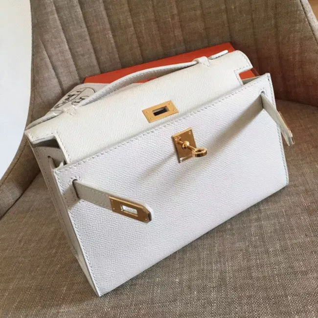White Epsom Hermes Kelly Pochette Clean Look Mini Bag — image 2