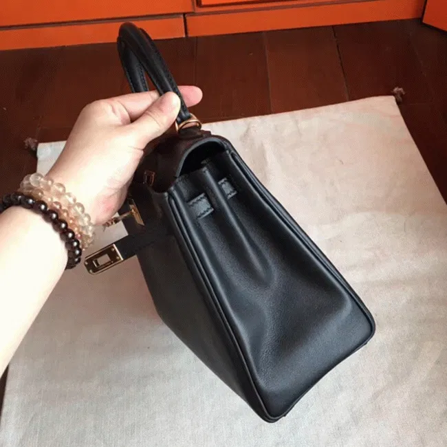 Black Swift Hermes Kelly 25cm Retourne Soft Bag — image 3